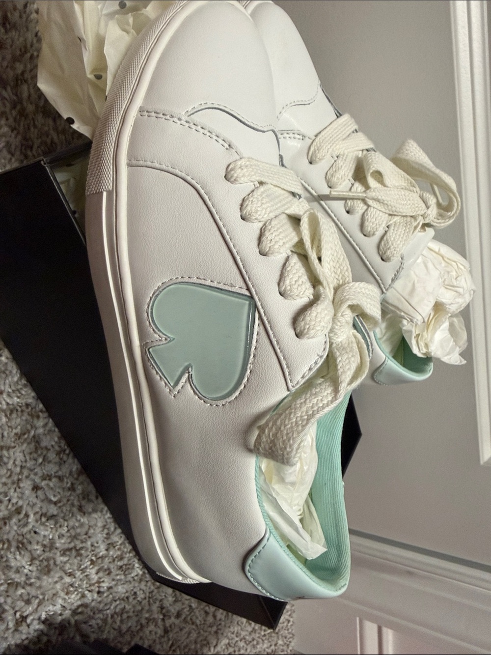 kate spade White Sneakers with Mint Heart Accent